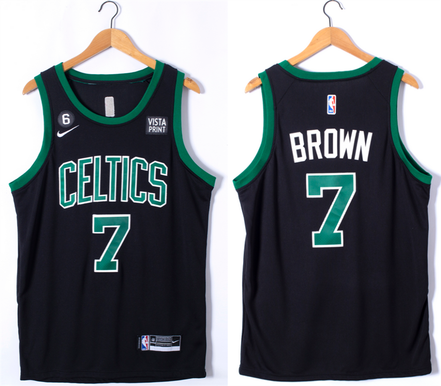 Men's Black Boston Celtics #7 Jaylen Brown No.6 Patch Stitched Basketball Jersey