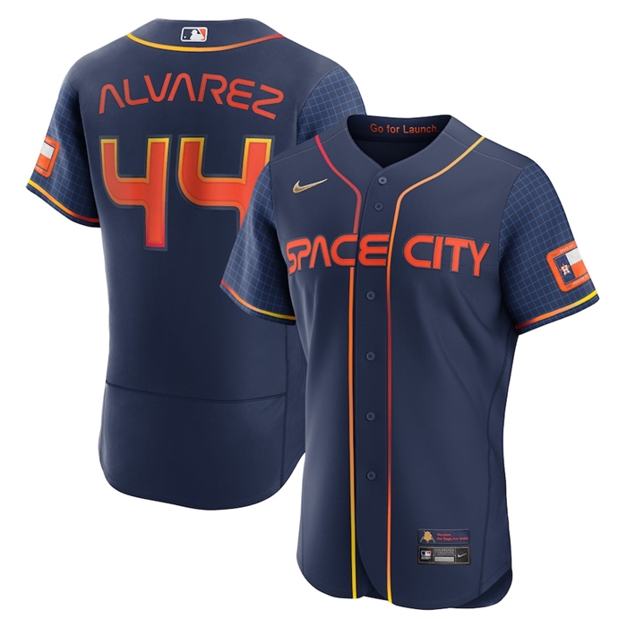 Men's Navy Houston Astros #44 Yordan Alvarez 2022 City Connect Flex Base Stitched Baseball Jersey