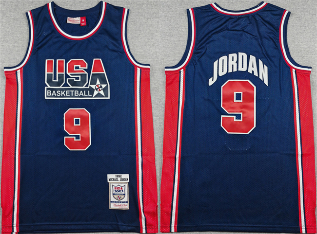 Men's Navy USA Basketball #9 Michael Jordan Stitched Jersey