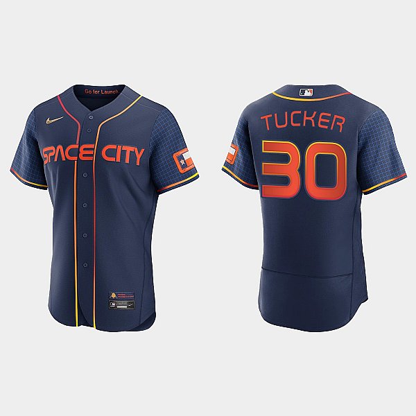 Men's Navy Houston Astros #30 Kyle Tucker 2022 City Connect Flex Base Stitched Baseball Jersey