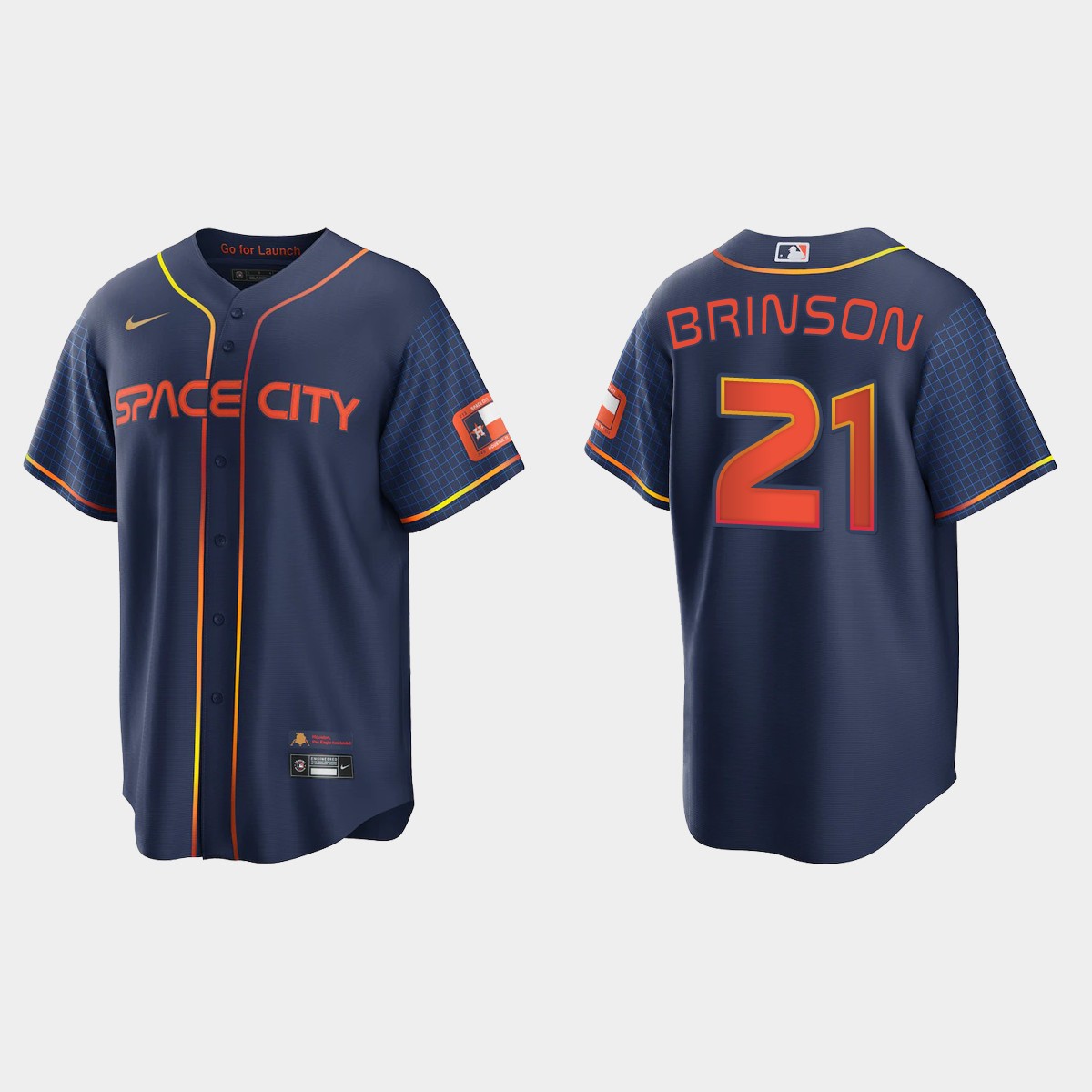 Men's Navy Houston Astros #21 Lewis Brinson 2022 City Connect Cool Base Stitched Baseball Jersey