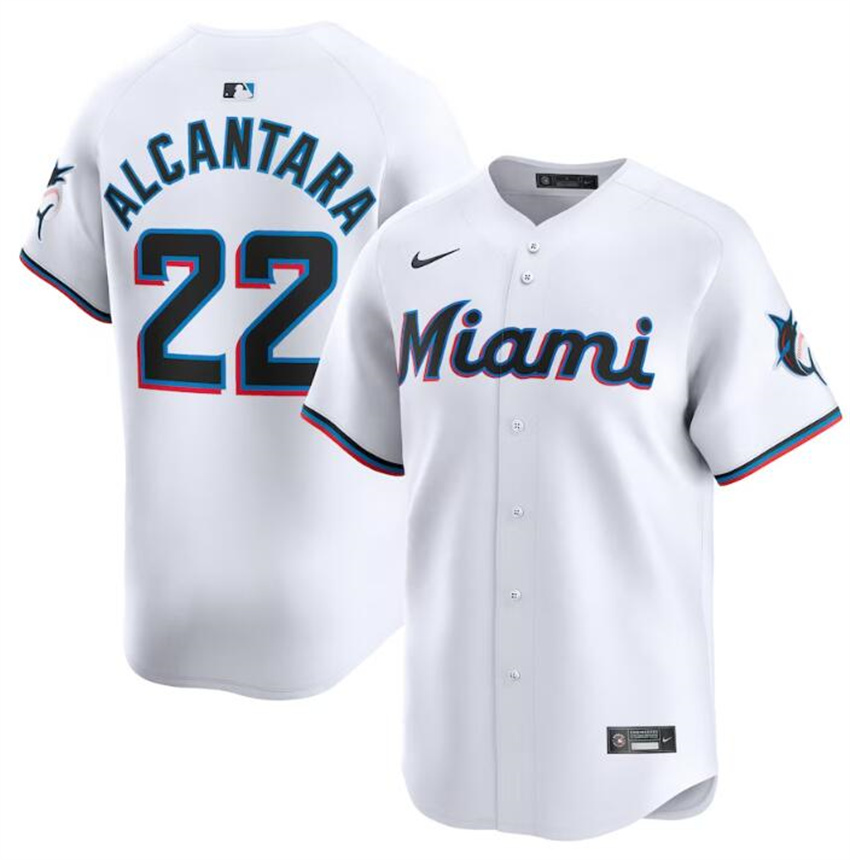 Men's White Miami Marlins #22 Sandy Alcantara 2024 Home Limited Stitched Baseball Jersey