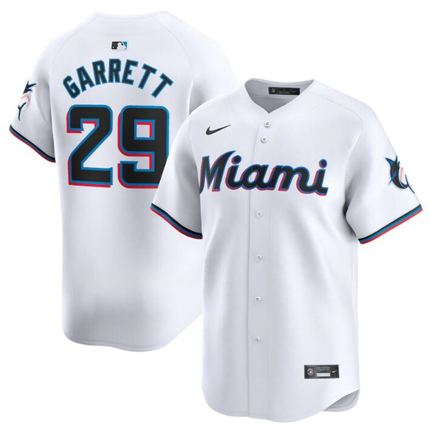 Men's White Miami Marlins #29 Braxton Garrett 2024 Home Limited Stitched Baseball Jersey
