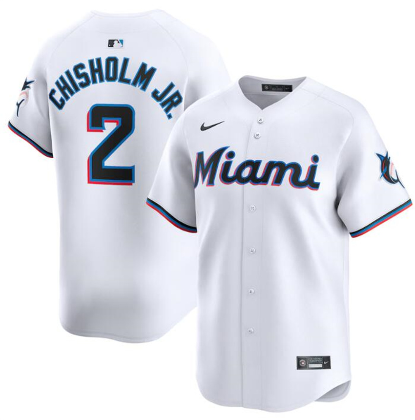 Men's White Miami Marlins #2 Jazz Chisholm Jr. 2024 Home Limited Stitched Baseball Jersey