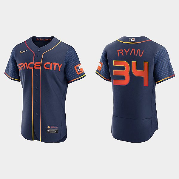 Men's Navy Houston Astros #34 Nolan Ryan 2022 City Connect Flex Base Stitched Baseball Jersey