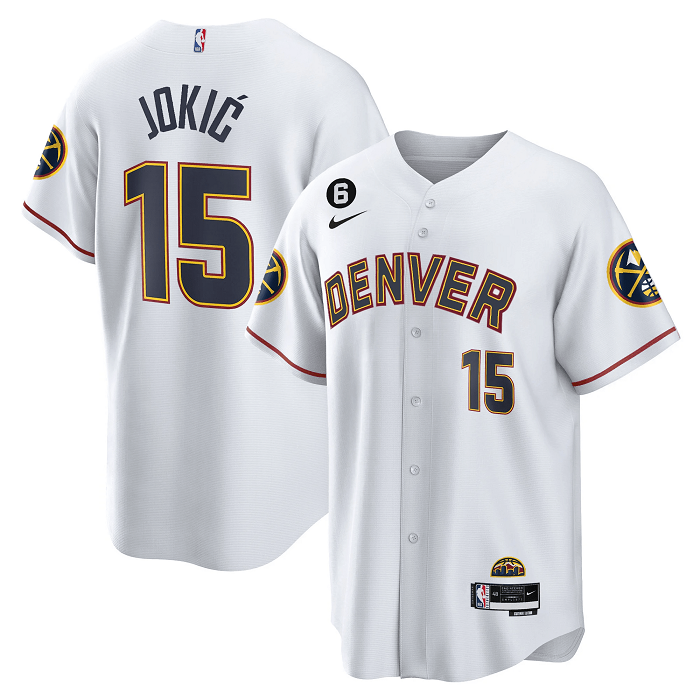 Men's White Denver Nuggets #15 Nikola Jokic With No.6 Patch Cool Base Stitched Jersey