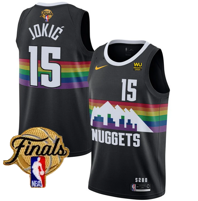 Men's Black Denver Nuggets #15 Nikola Jokic 2023 Finals City Edition Stitched Basketball Jersey