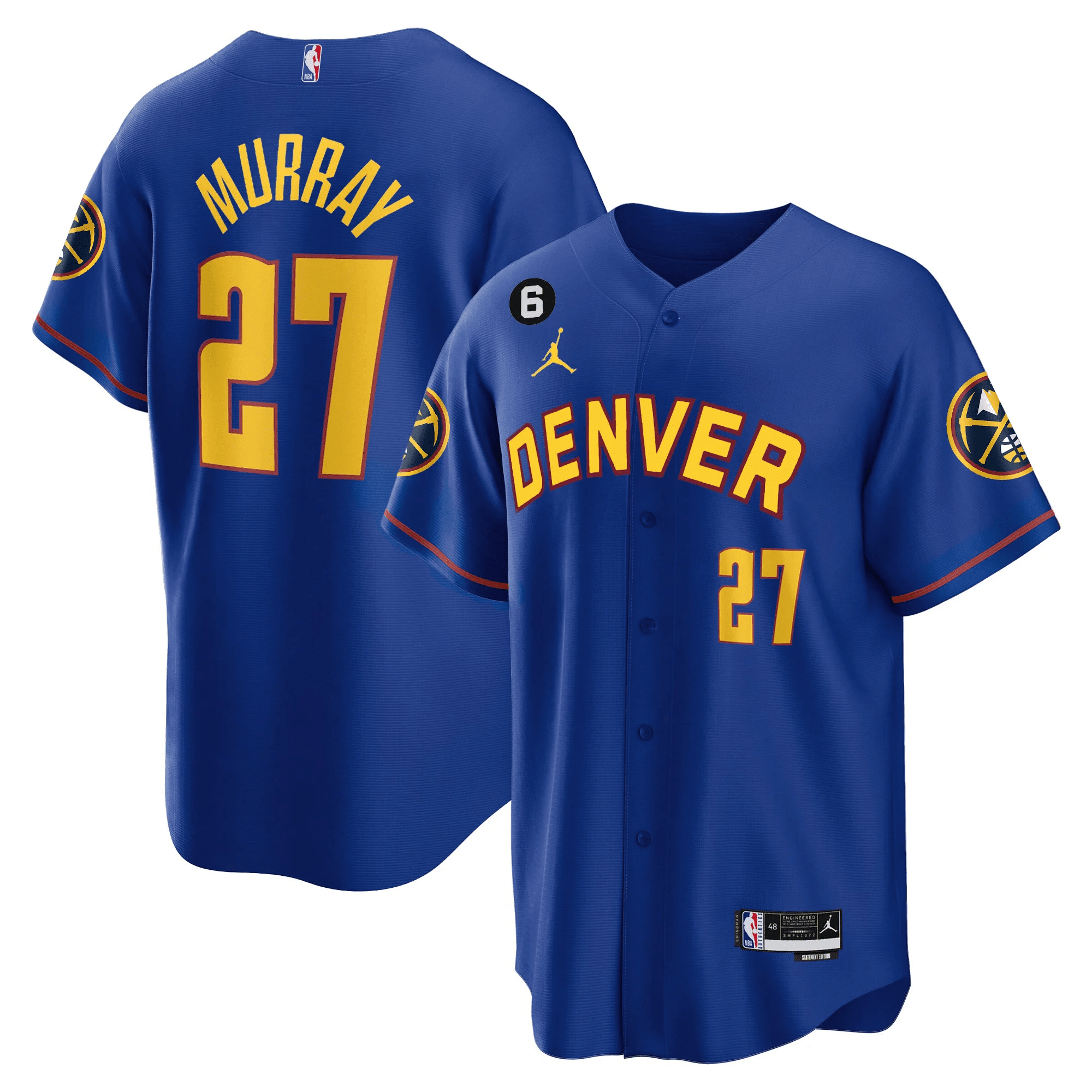 Men's Blue Denver Nuggets #27 Jamal Murray With No.6 Patch Cool Base Stitched Jersey