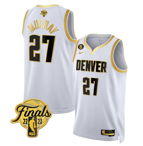 Men's White Gold Denver Nuggets Active Player Custom Edition 2023 Finals Collection With NO.6 Patch Stitched Basketball Jersey