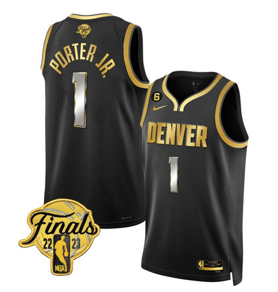 Men's Black Gold Denver Nuggets #1 Michael Porter Jr. Edition 2023 Finals Collection With NO.6 Patch Stitched Basketball Jersey