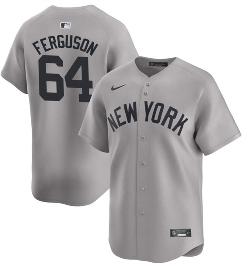 Men's Gray New York Yankees #64 Caleb Ferguson 2024 Away Limited Cool Base Stitched Baseball Jersey