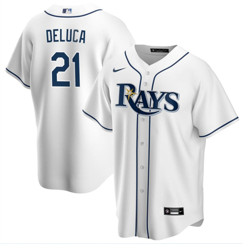 Men's White Tampa Bay Rays #21 Jonny DeLuca Cool Base Stitched Baseball Jersey