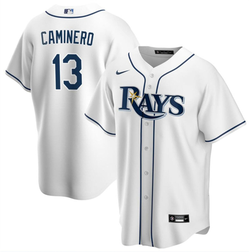 Men's White Tampa Bay Rays #13 Junior Caminero Cool Base Stitched Baseball Jersey