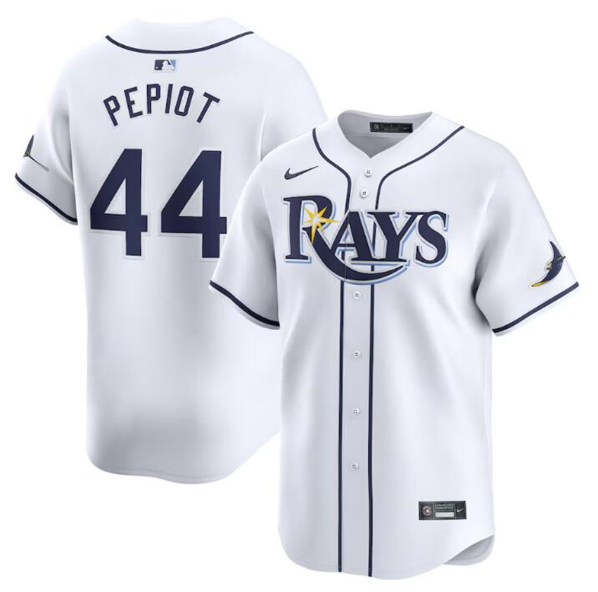 Men's White Tampa Bay Rays #44 Ryan Pepiot Home Limited Stitched Baseball Jersey