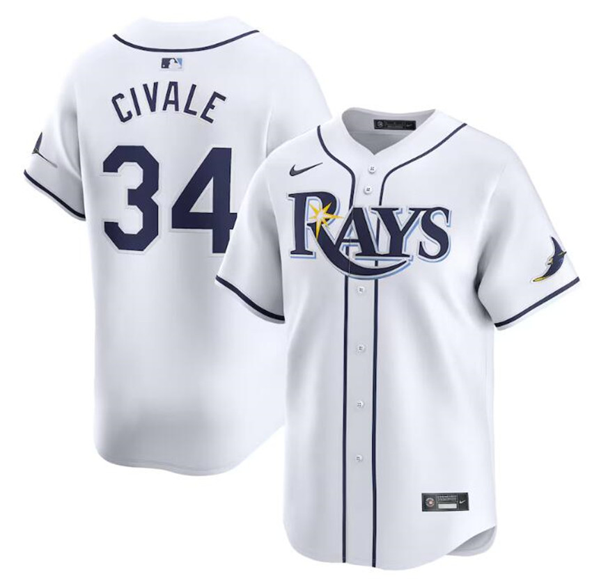 Men's White Tampa Bay Rays #34 aron Civale Home Limited Stitched Baseball Jersey