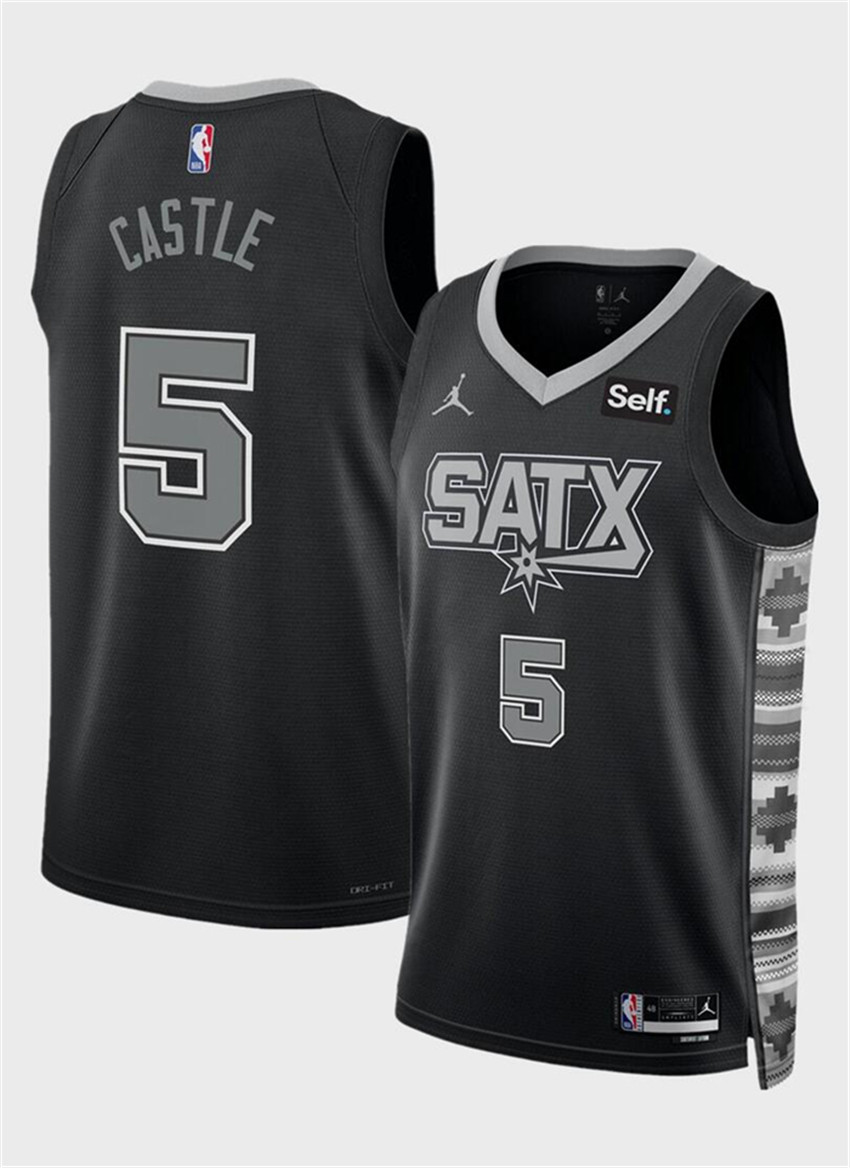 Men's Black San Antonio Spurs #5 Stephon Castle 2024 Draft Statement Edition Stitched Basketball Jersey