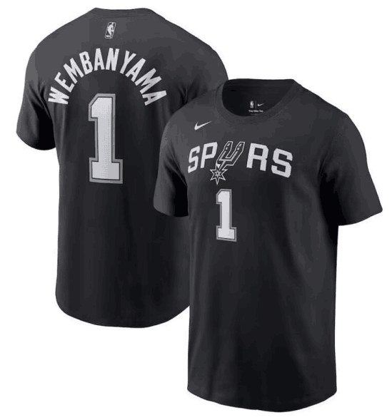 Men's Black San Antonio Spurs #1 Victor Wembanyama T-Shirt