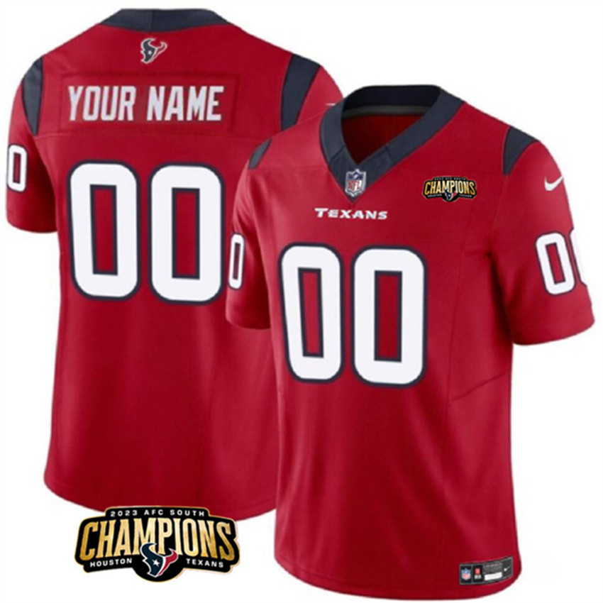 Men's Red Houston Texans Active Player Custom 2023 F.U.S.E. AFC South Champions Patch Vapor Limited Stitched Football Jersey