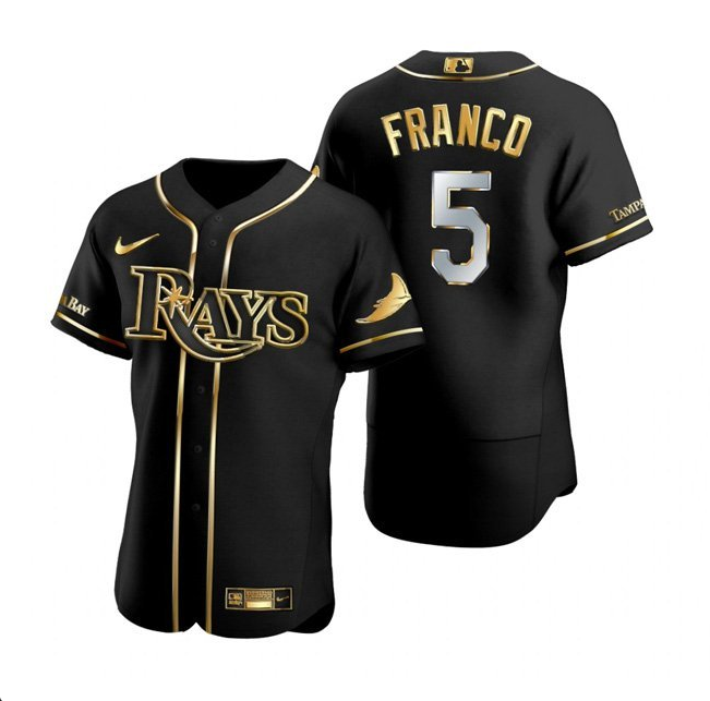 Men's Black Gold Tampa Bay Rays #5 Wander Franco Flex Base Stitched Jersey