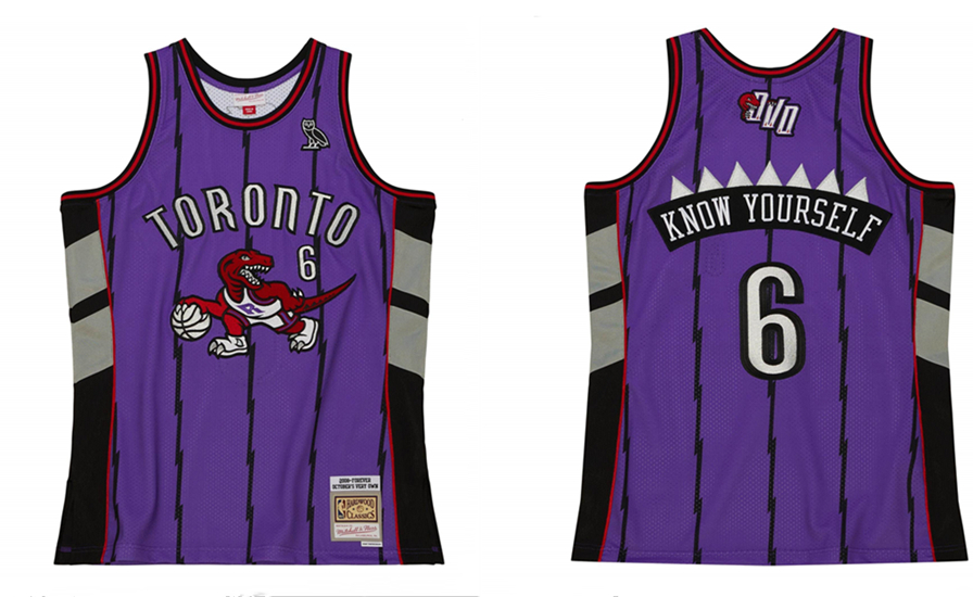 Men's Purple Toronto Raptors #6 M&N x OVO Swingman Stitched Jersey
