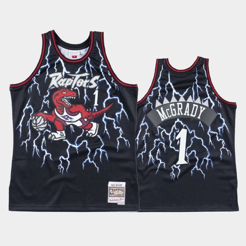 Men's Black Toronto Raptors #1 Tracy McGrady Lightning Hardwood Classics Stitched Basketball Jersey