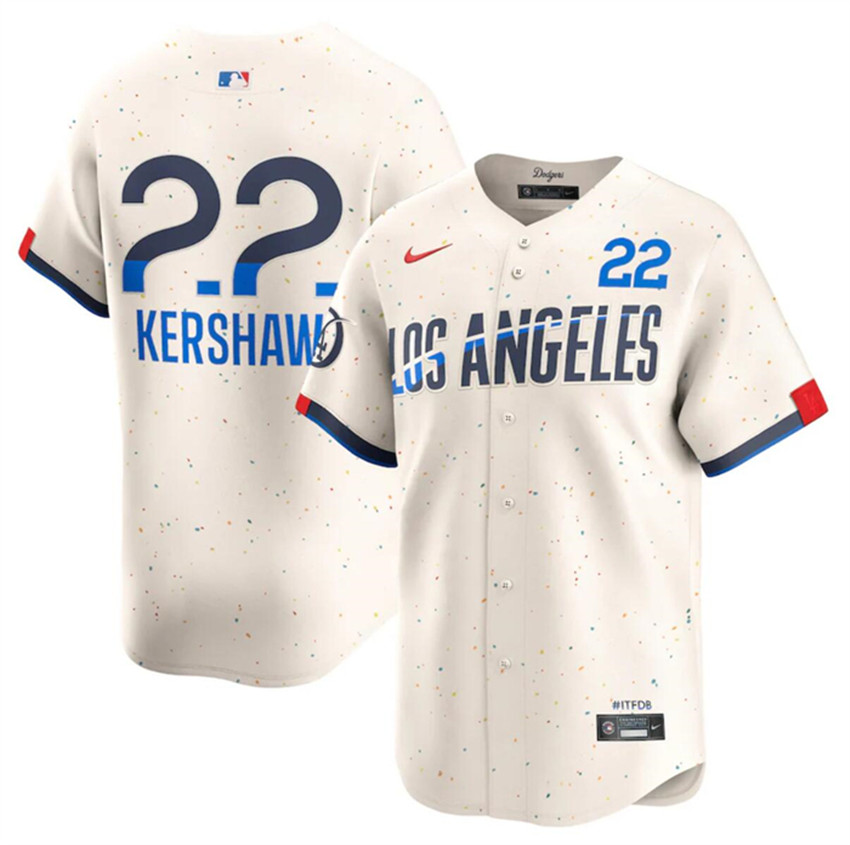 Men's Cream Los Angeles Dodgers #22 Clayton Kershaw 2024 City Connect Limited Stitched Baseball Jersey