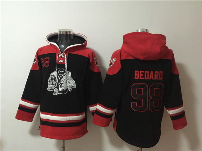 Men's Black Chicago Blackhawks #98 Connor Bedard Lace-Up Pullover Hoodie