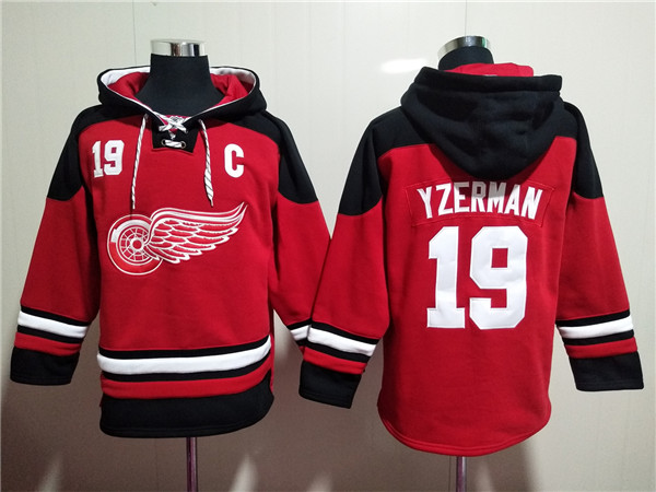 Men's Red Detroit Red Wings #19 Steve Yzerman Lace-Up Pullover Hoodie