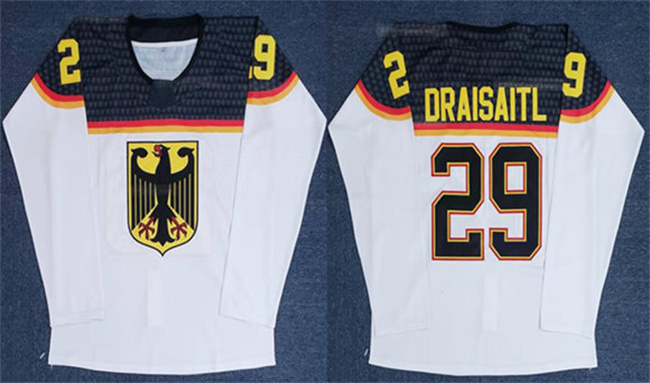 Men's White Germany Deutschland Customized Hockey Jersey