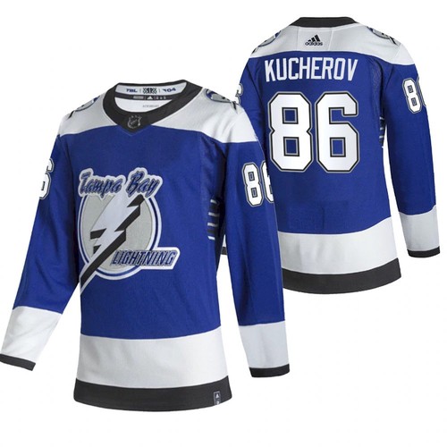 Men's Blue Tampa Bay Lightning #86 Nikita Kucherov 2021 Reverse Retro Stitched Jersey