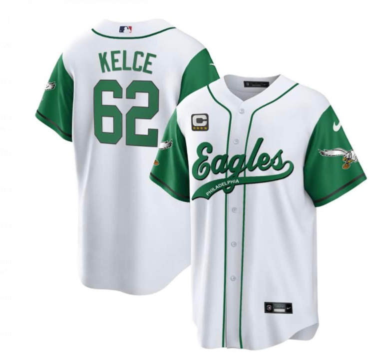 Men's White Philadelphia Eagles #62 Jason Kelce With C Patch Cool Base Stitched Baseball Jersey
