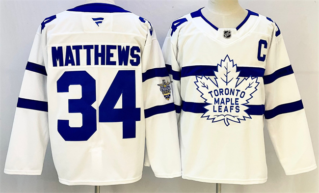 Men's White Toronto Maple Leafs #34 Auston Matthews With C Patch Stadium Series Stitched Jersey
