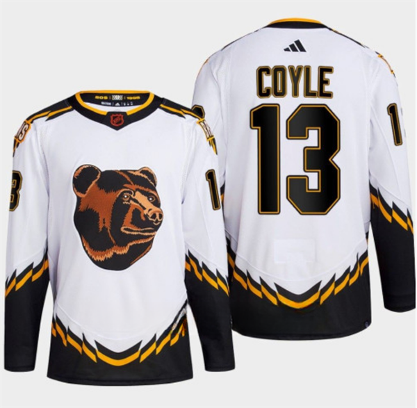Men's White Boston Bruins #13 Charlie Coyle 2022-23 Reverse Retro Stitched Jersey