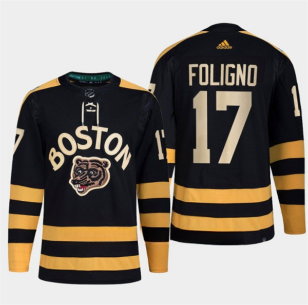 Men's Black Boston Bruins #17 Nick Foligno Classic Primegreen Stitched Jersey