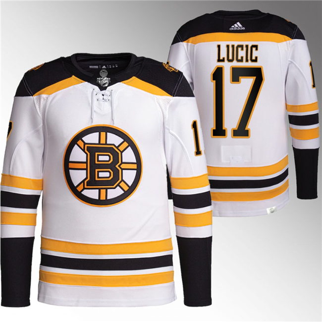 Men's White Boston Bruins #17 Milan Lucic Stitched Jersey