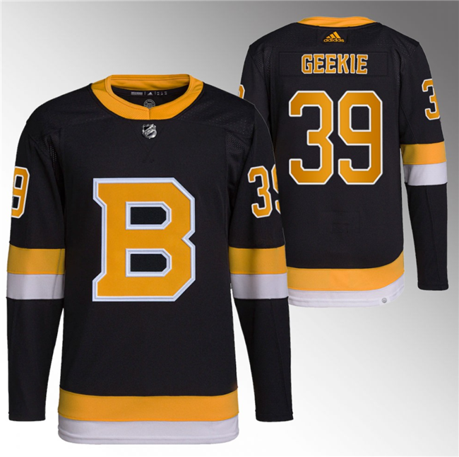 Men's Black Boston Bruins #39 Morgan Geekie Home Breakaway Stitched Jersey