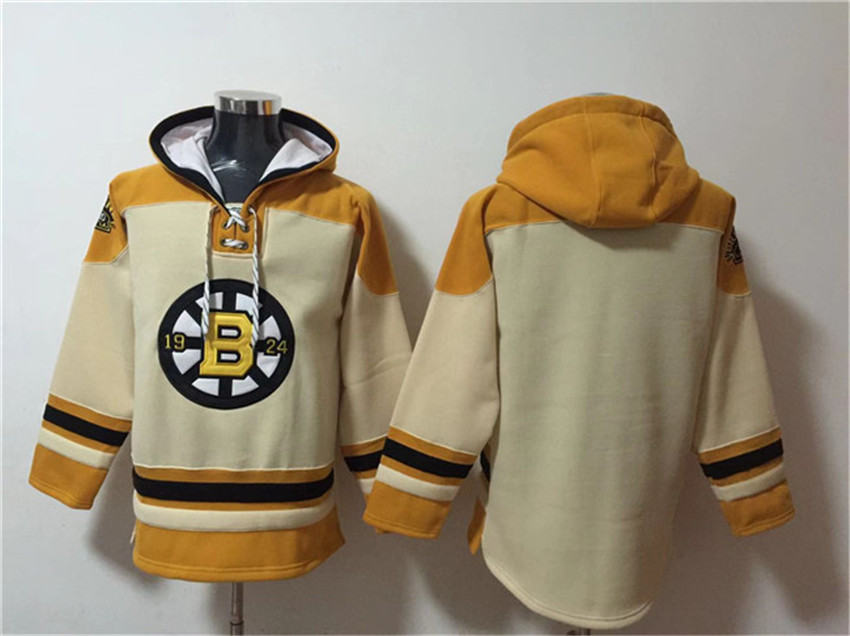 Men's Cream Boston Bruins Blank Ageless Must-Have Lace-Up Pullover Hoodie