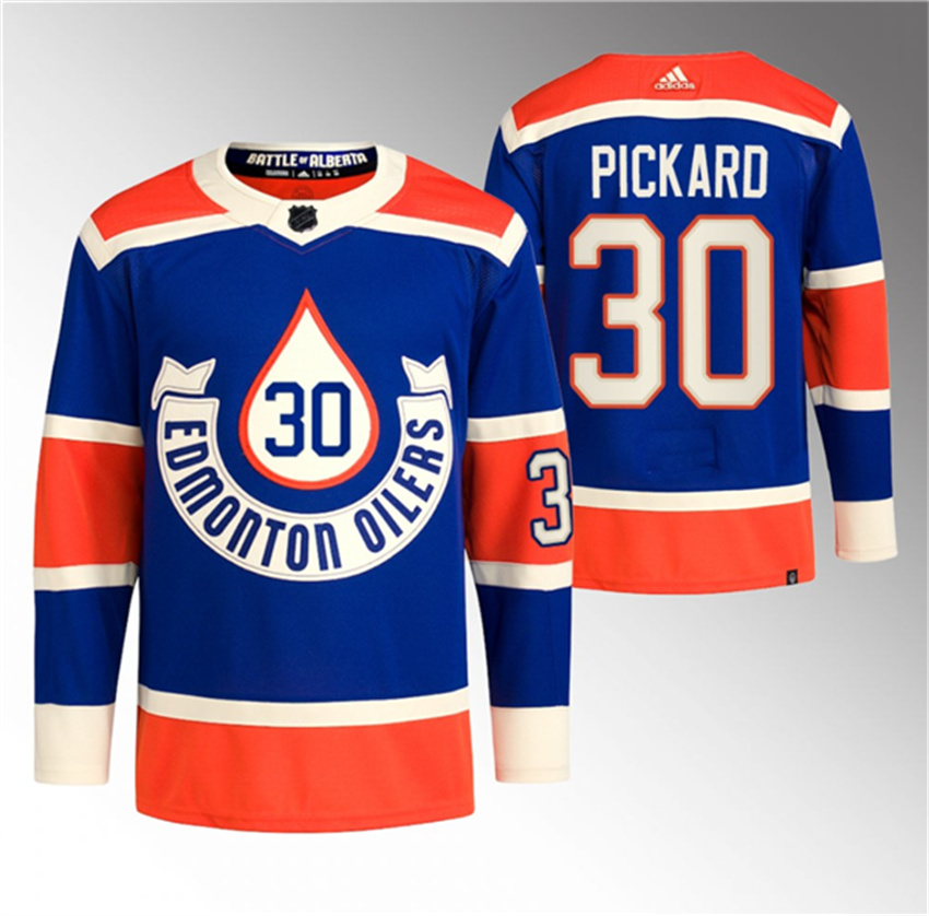Men's Royal Edmonton Oilers #30 Calvin Pickard 2023 Heritage Classic Primegreen Stitched Jersey