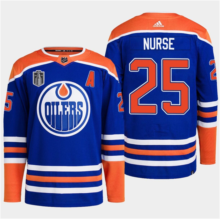Men's Royal Edmonton Oilers #25 Darnell Nurse 2024 Stanley Cup Final Patch Stitched Jersey