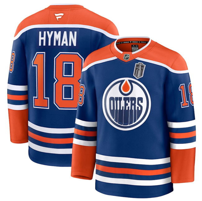 Men's Royal Edmonton Oilers #18 Zach Hyman 2025 Stanley Cup Final Patch Stitched Hockey Jersey