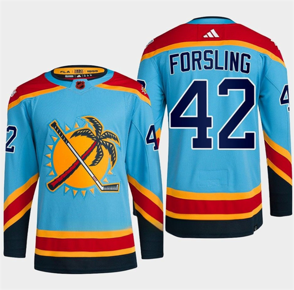 Men's Blue Florida Panthers #42 Gustav Forsling 2022-23 Reverse Retro Stitched Jersey