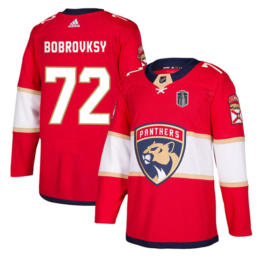 Men's Red Florida Panthers #72 Sergei Bobrovsky 2024 Stanley Cup Final Patch Stitched Jersey
