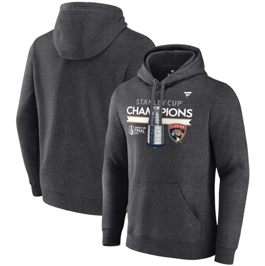 Men's Charcoal Florida Panthers Heather 2024 Stanley Cup Champions Locker Room Fleece Pullover Hoodie
