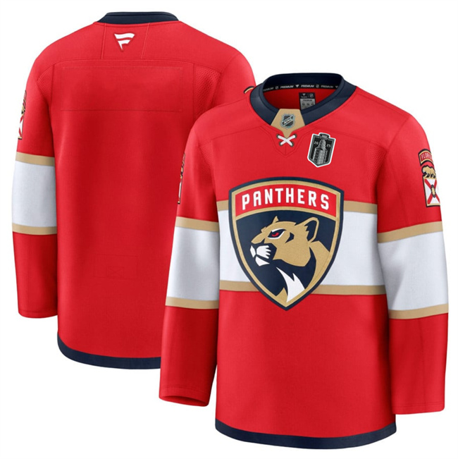 Men's Red Florida Panthers Blank 2025 Stanley Cup Final Patch Stitched Hockey Jersey