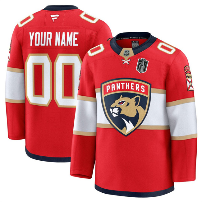 Men's Red Florida Panthers Custom 2025 Stanley Cup Final Patch Stitched Hockey Jersey