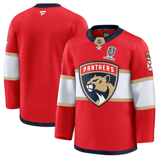 Men's Red Florida Panthers Blank Home 2025 Stanley Cup Champions Patch Stitched Hockey Jersey