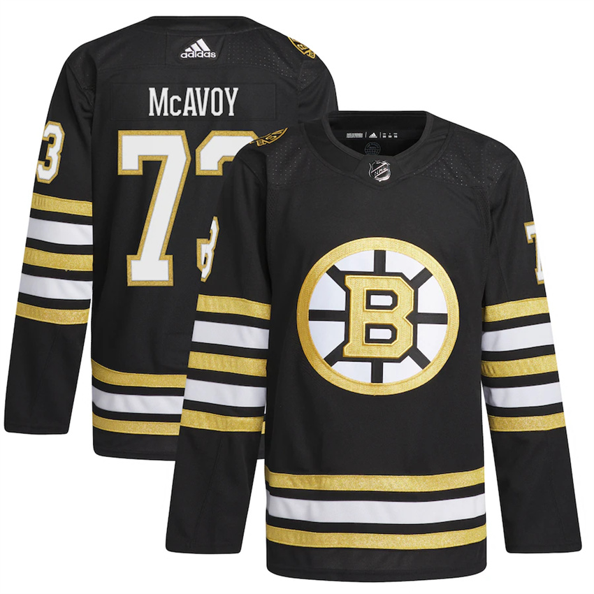 Men's Black Boston Bruins #73 Charlie McAvoy 100th Anniversary Primegreen Stitched Jersey