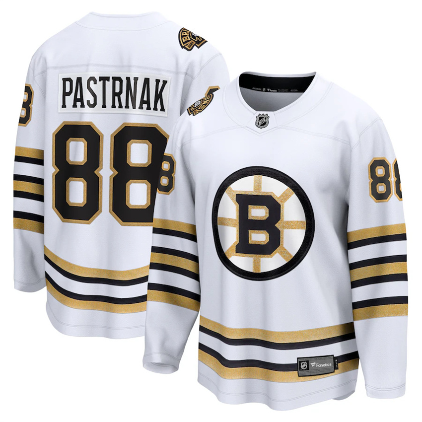 Men's White Boston Bruins #88 David Pastrnak 100th Anniversary Premier Breakaway Stitched Jersey
