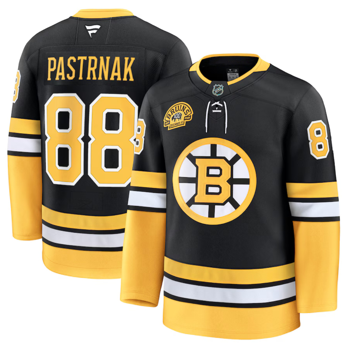 Men's Black Boston Bruins #88 David Pastrnak 100th Anniversary Stitched Hockey Jersey