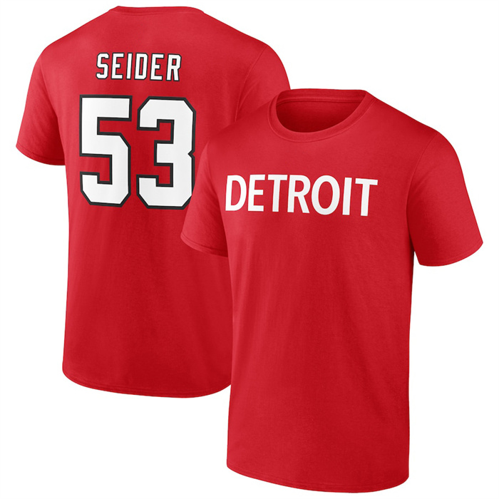 Men's Red Detroit Red Wings #53 Moritz Seider T-Shirt